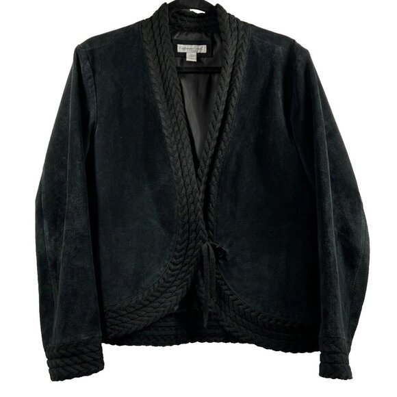 Coldwater Creek Womens Suede Knit Trim Jacket Size Large Solid Black Long Sleeve - Picture 6 of 11